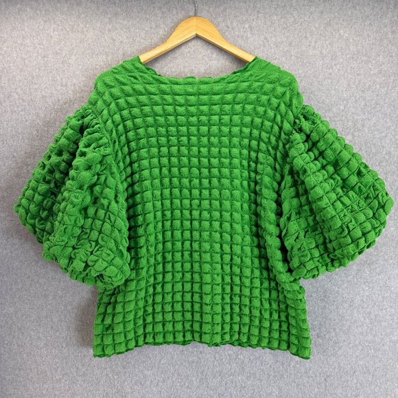 Eri + Ali Textured Square Bright Green Top Puff Sleeves Blouse Womens Size 3X - Picture 6 of 14
